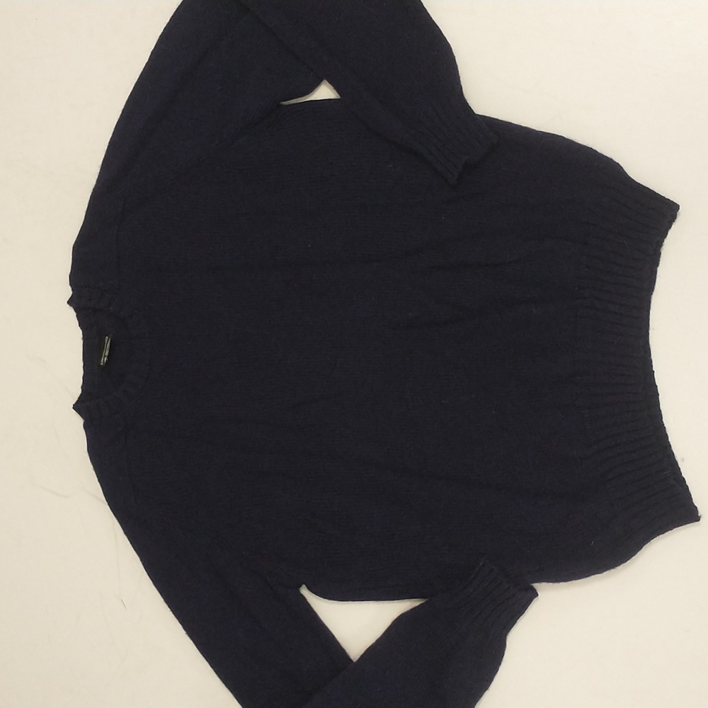 Vintage Scottish Shetland Wool Pullover Sweater Navy Blue Knit Crewneck